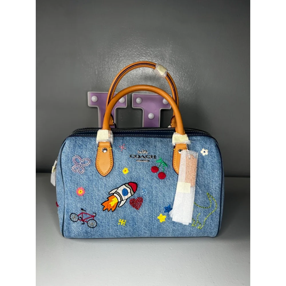 Rowan Satchel Bag In Signature Denim With Patches International Exclusive